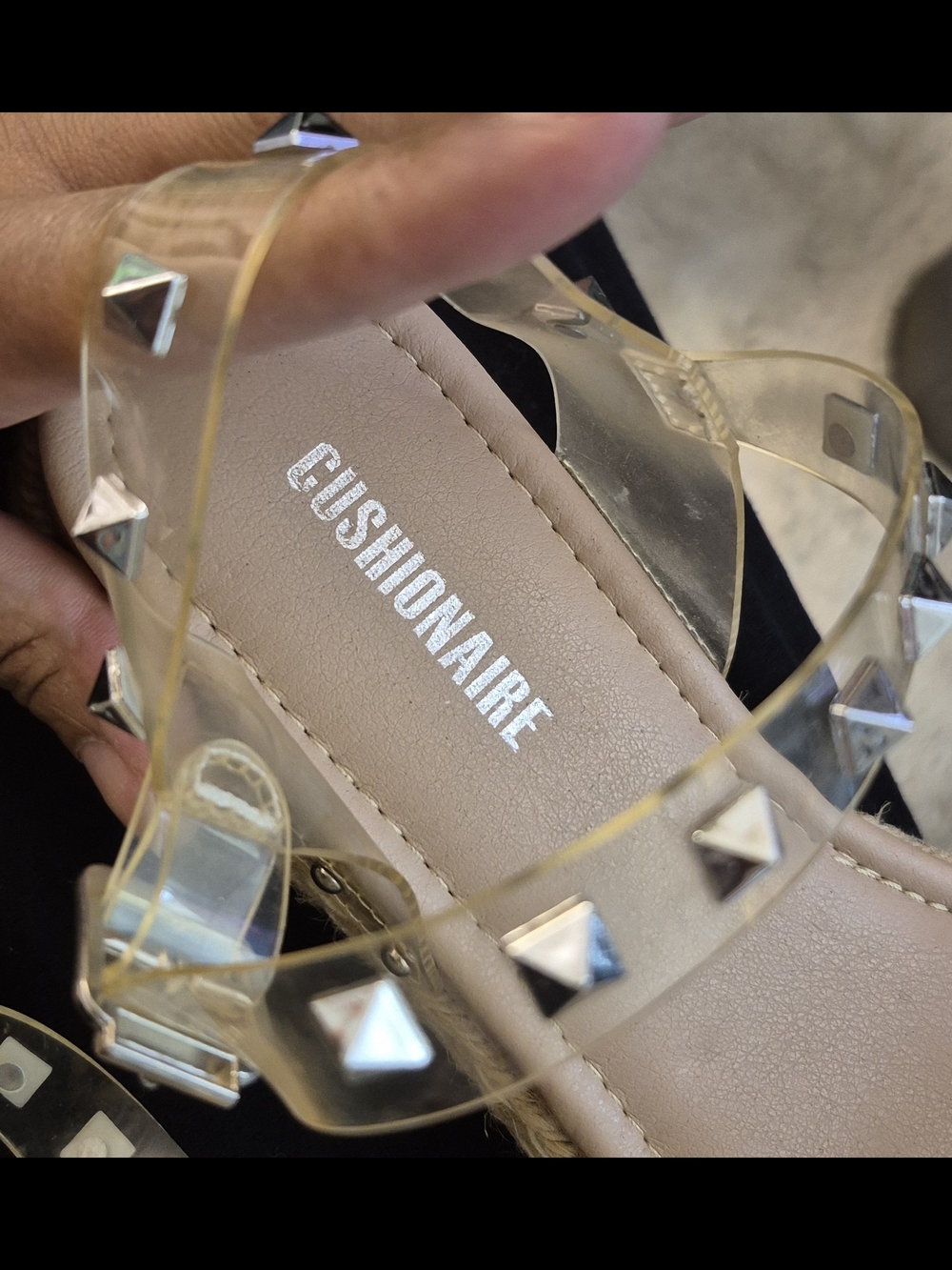 Cushionaire Studded Clear Strap Nude Sandals - Picture 5 of 5
